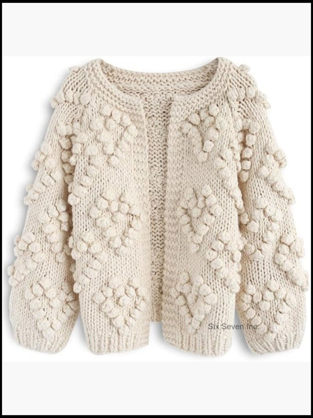 Hand Knit Open Front Cardigan with Heart Shaped Balls